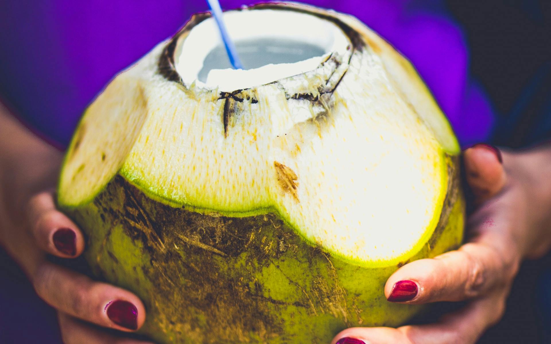 fresh coconut water and straw