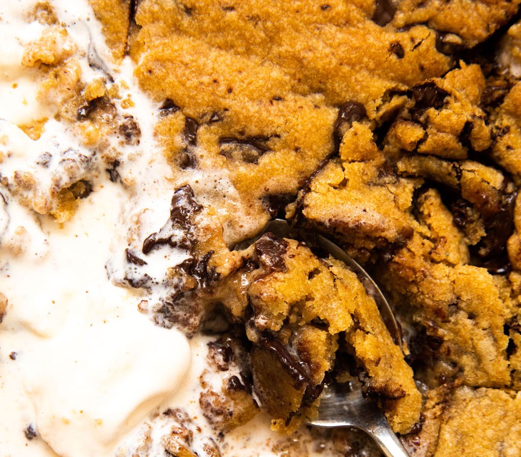 giant vegan cookie and ice cream macro image 