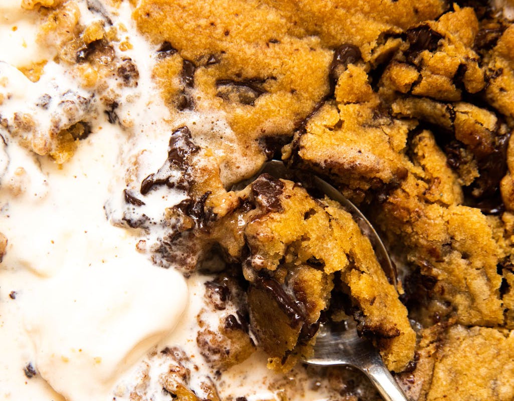 giant vegan cookie with ice cream on 