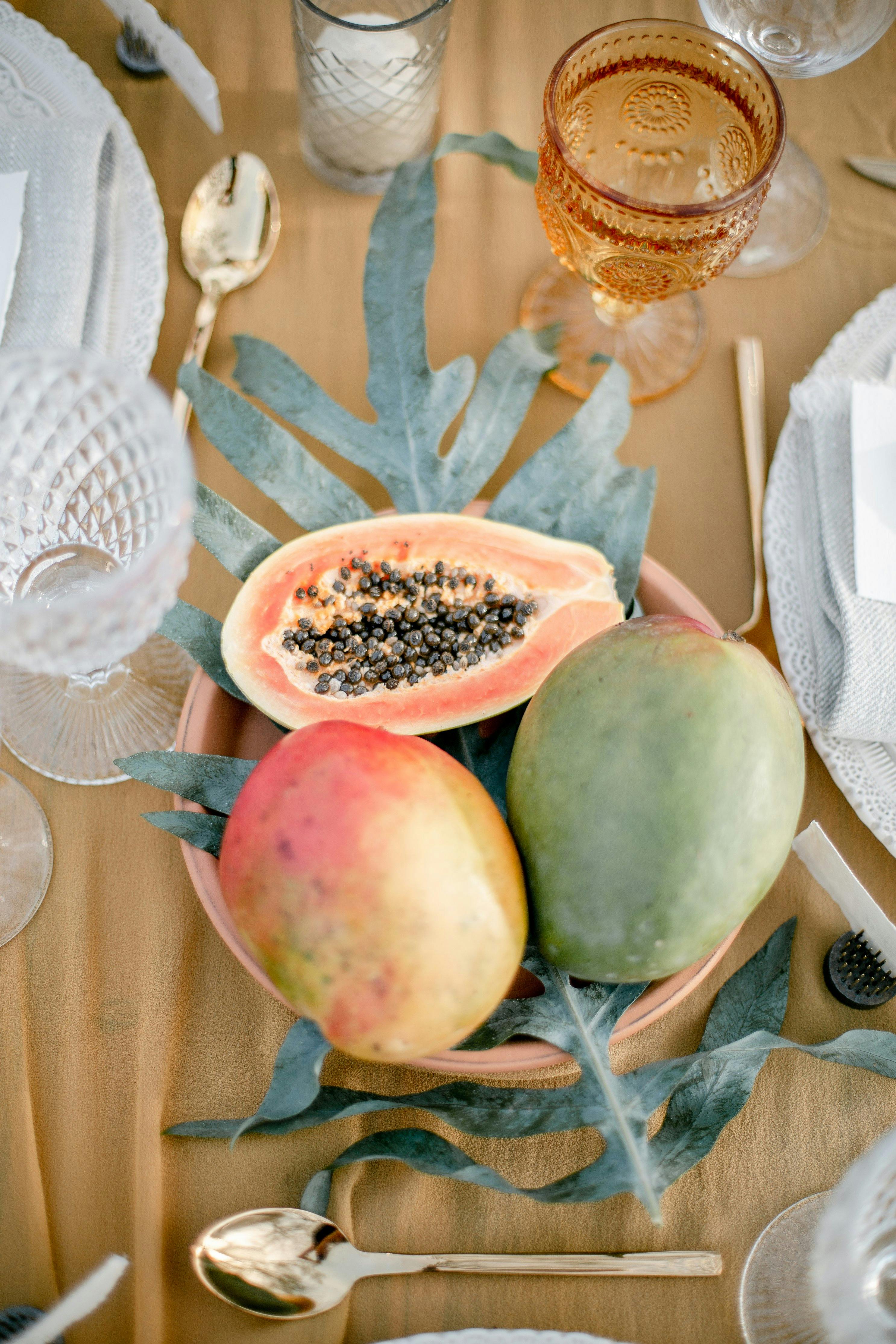 papaya on wooden table