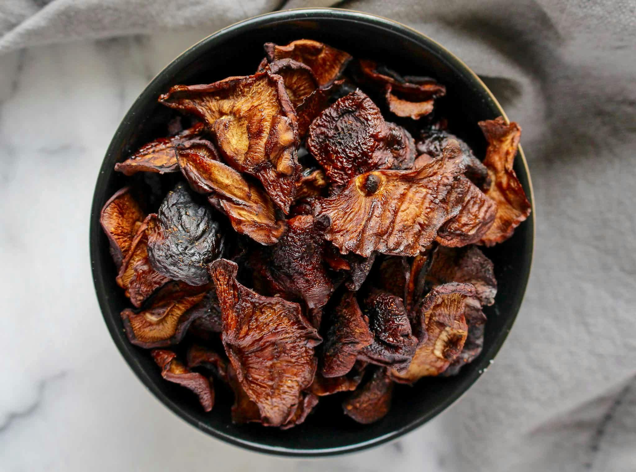 mushroom jerky in a bowl