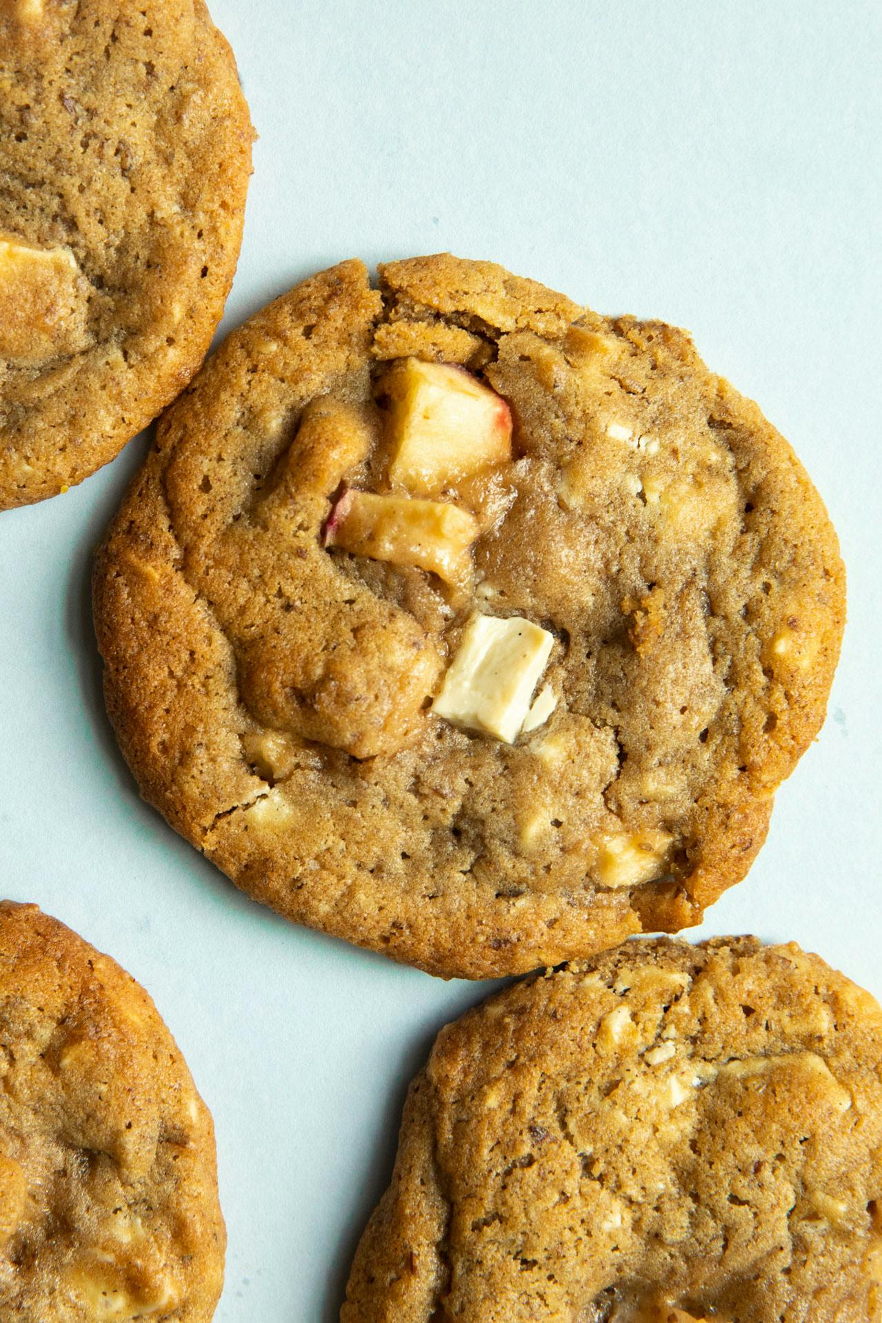 apple pie cookies on blue background