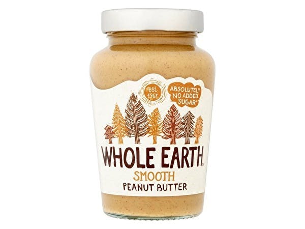 whole earth peanut butter in a glass jar 