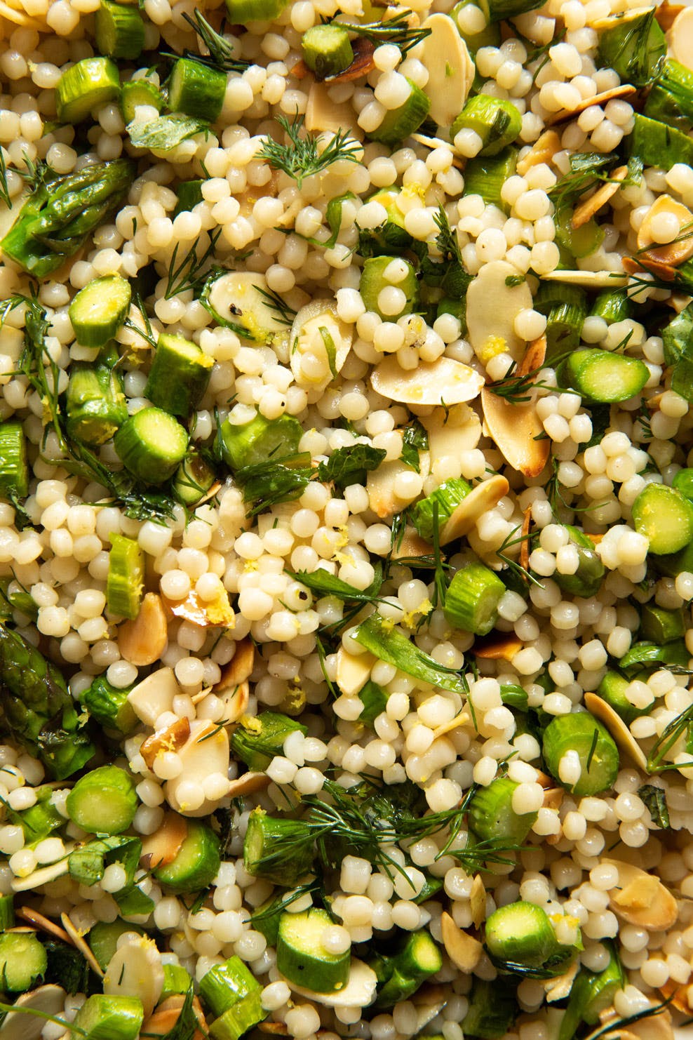 close shot of green and barley salad