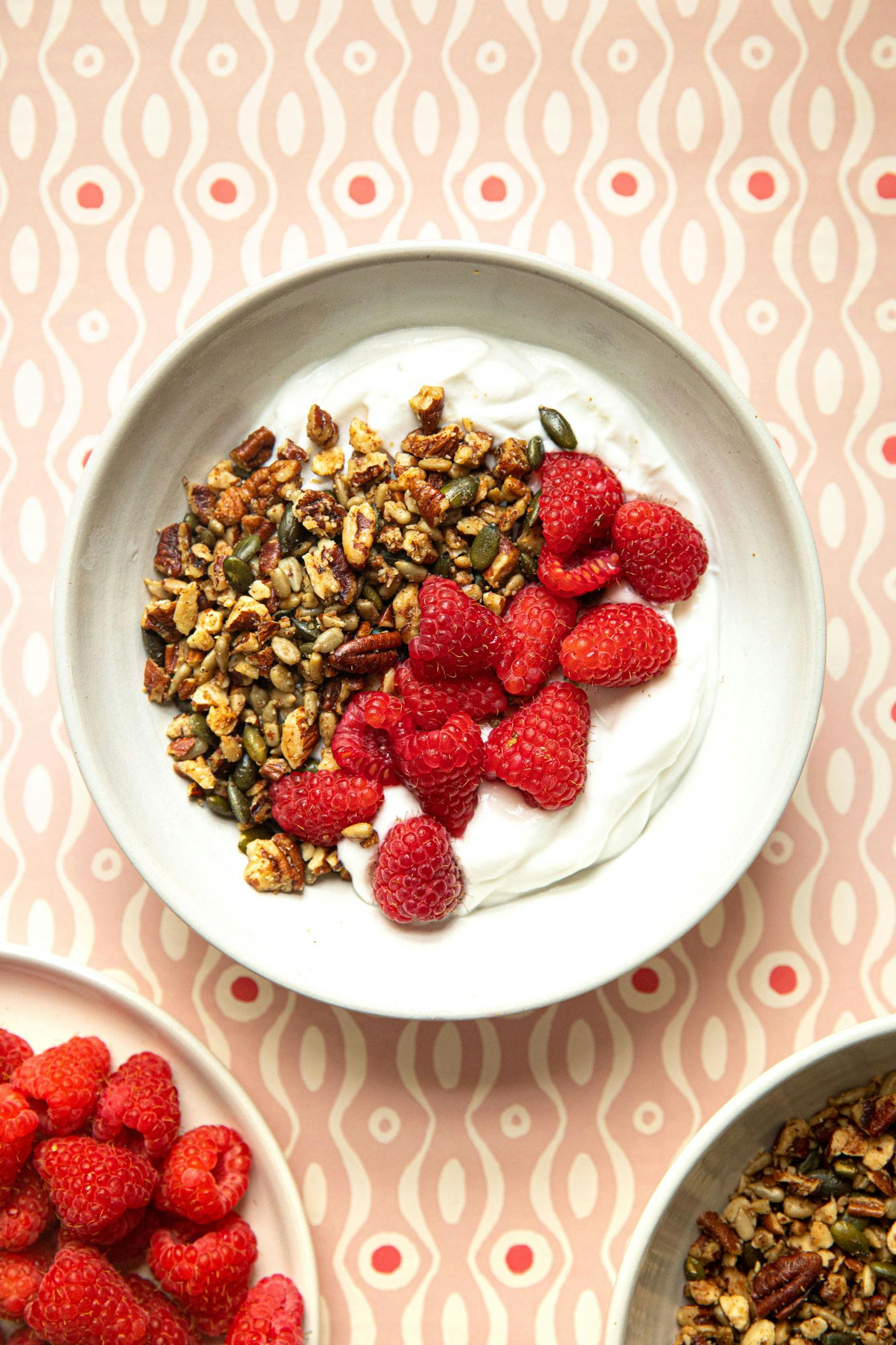 bowl of yoghurt, granola and fruit