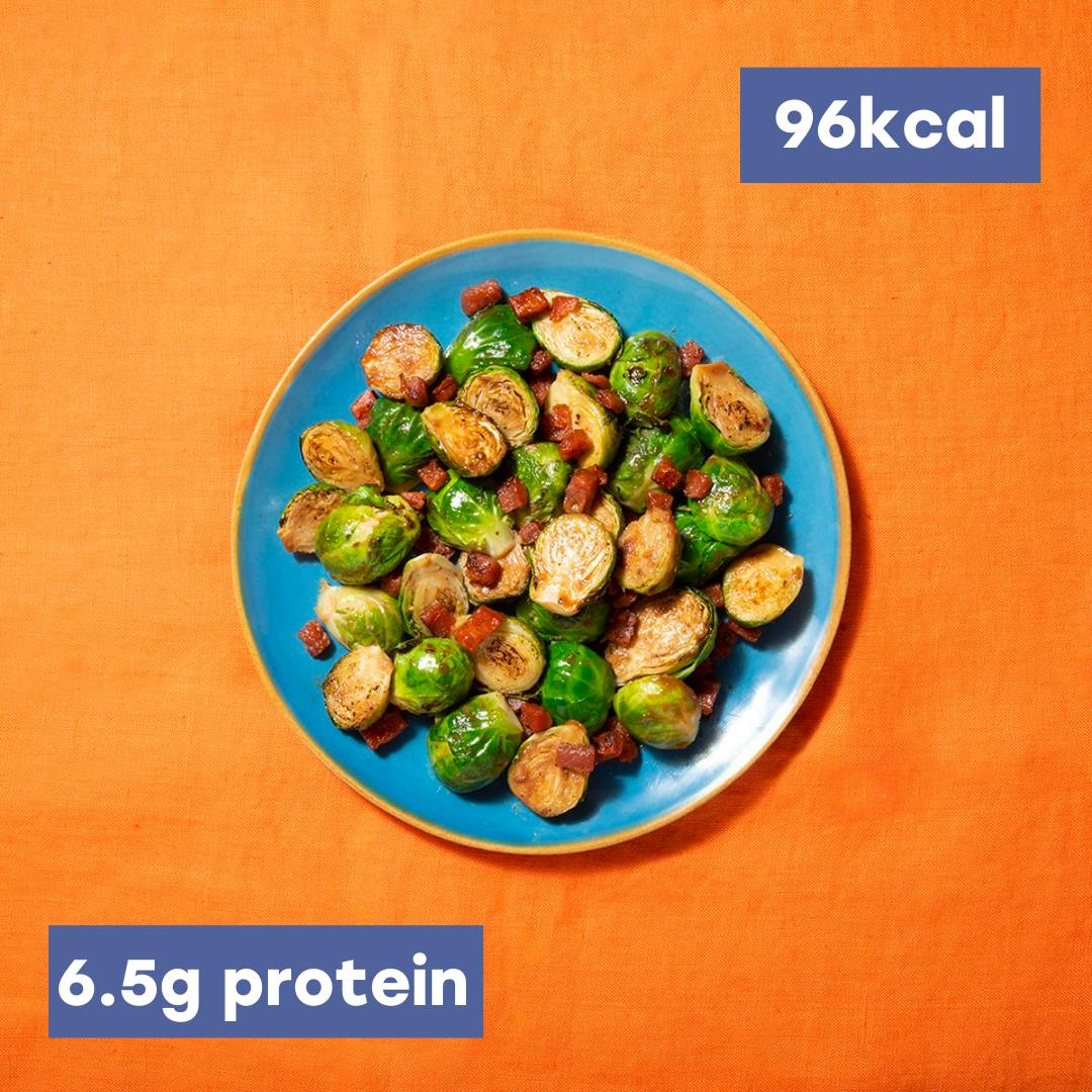 sprouts with 'bacon' - 96kcal, 6.5g protein