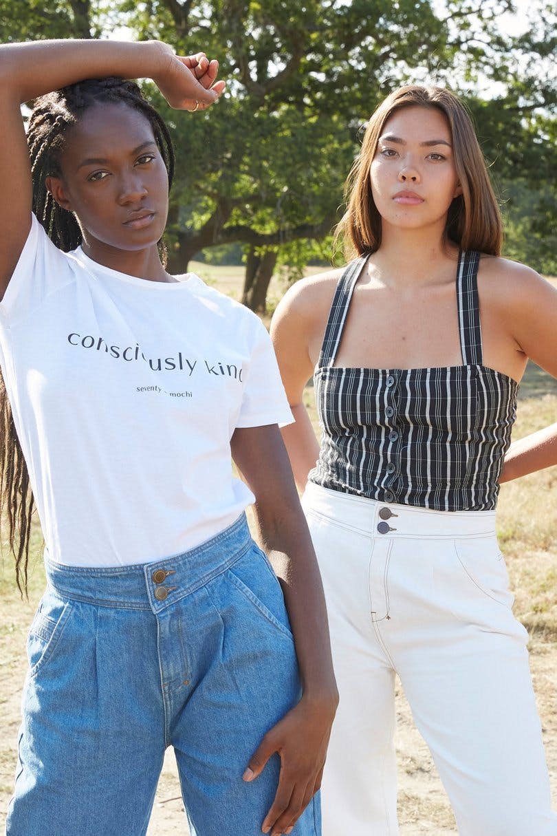 Two models wearing Seventy and Mochi