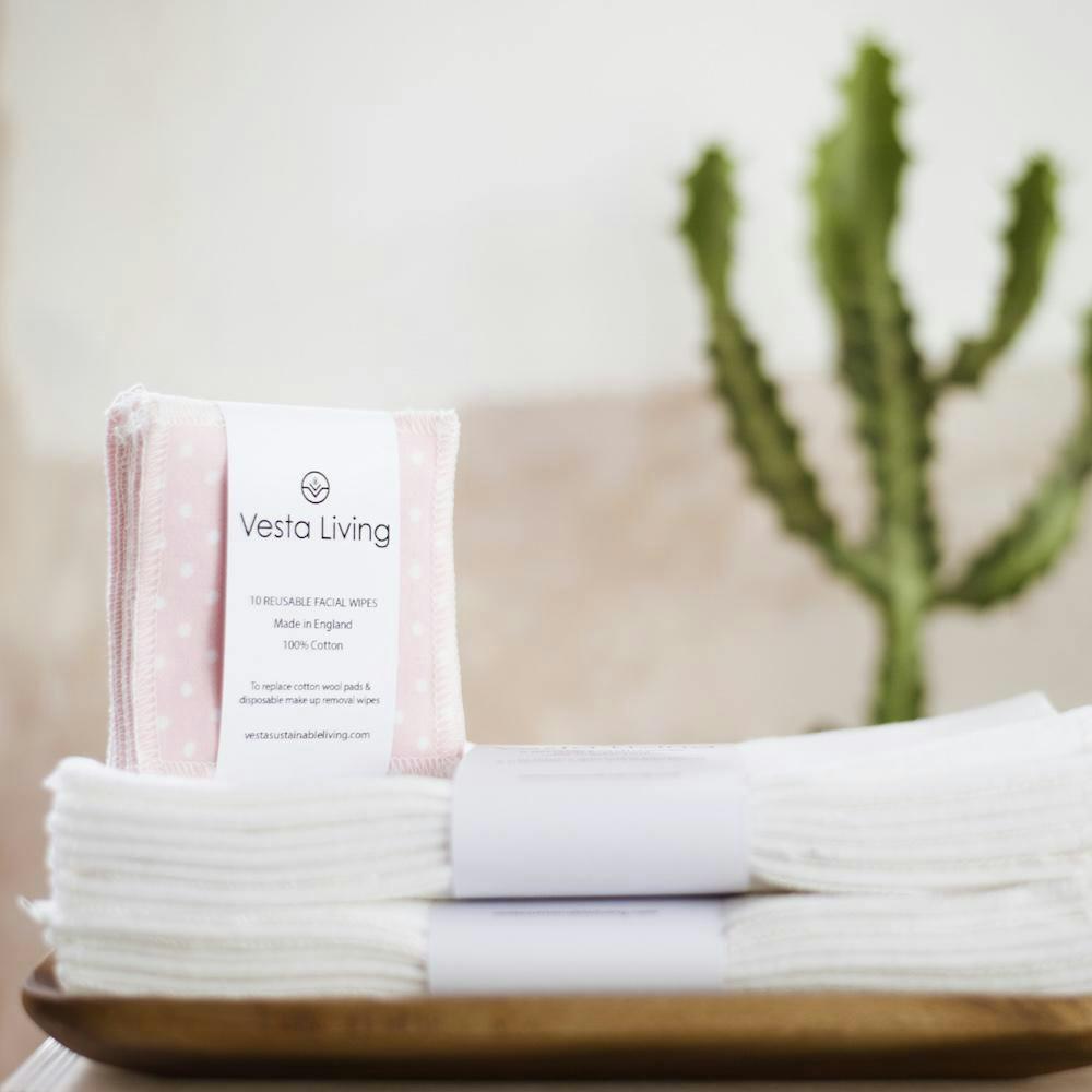 pink reusable vesta living face cloths