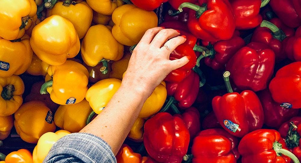 Fresh yellow and red peppers 