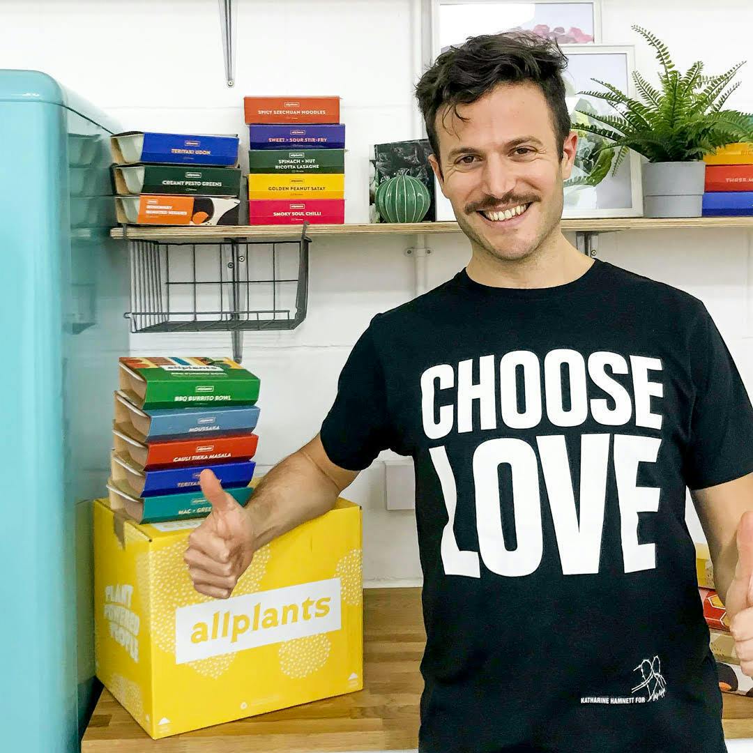 allplants CEO JP wearing choose love shirt  