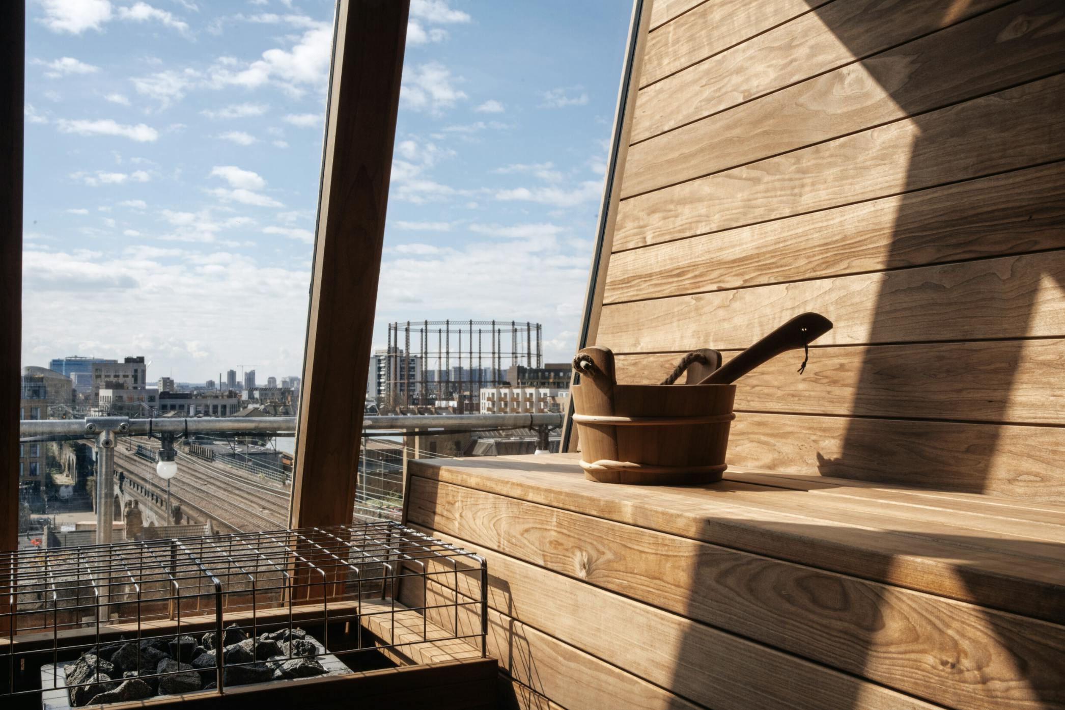 sauna with a rooftop view