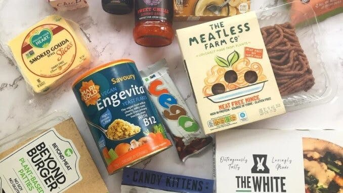 range of vegan products on table