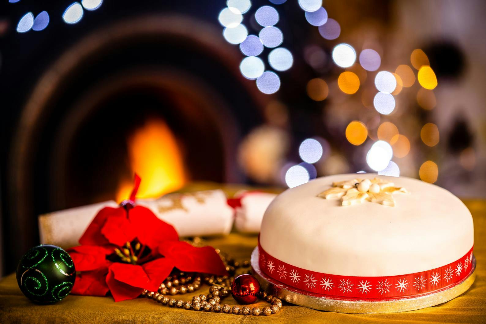 christmas cake infront of a fire