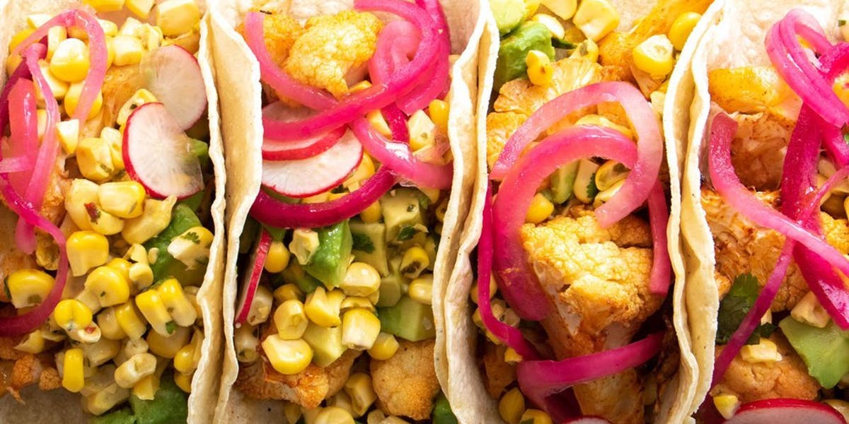 close shot of cauliflower tacos