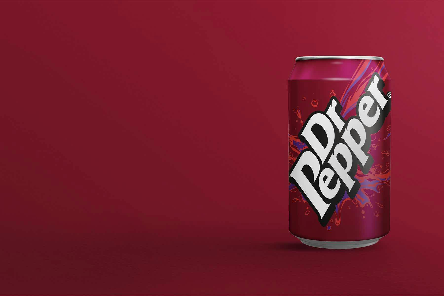 A can of Dr Pepper on a burgandy background 