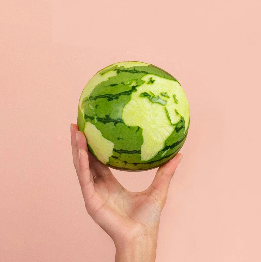 globe carved into a watermelon