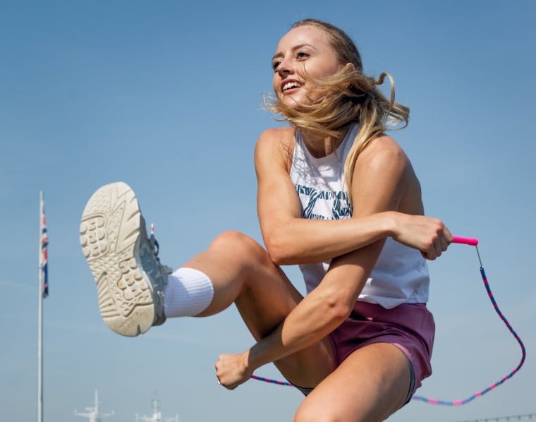 woman skipping