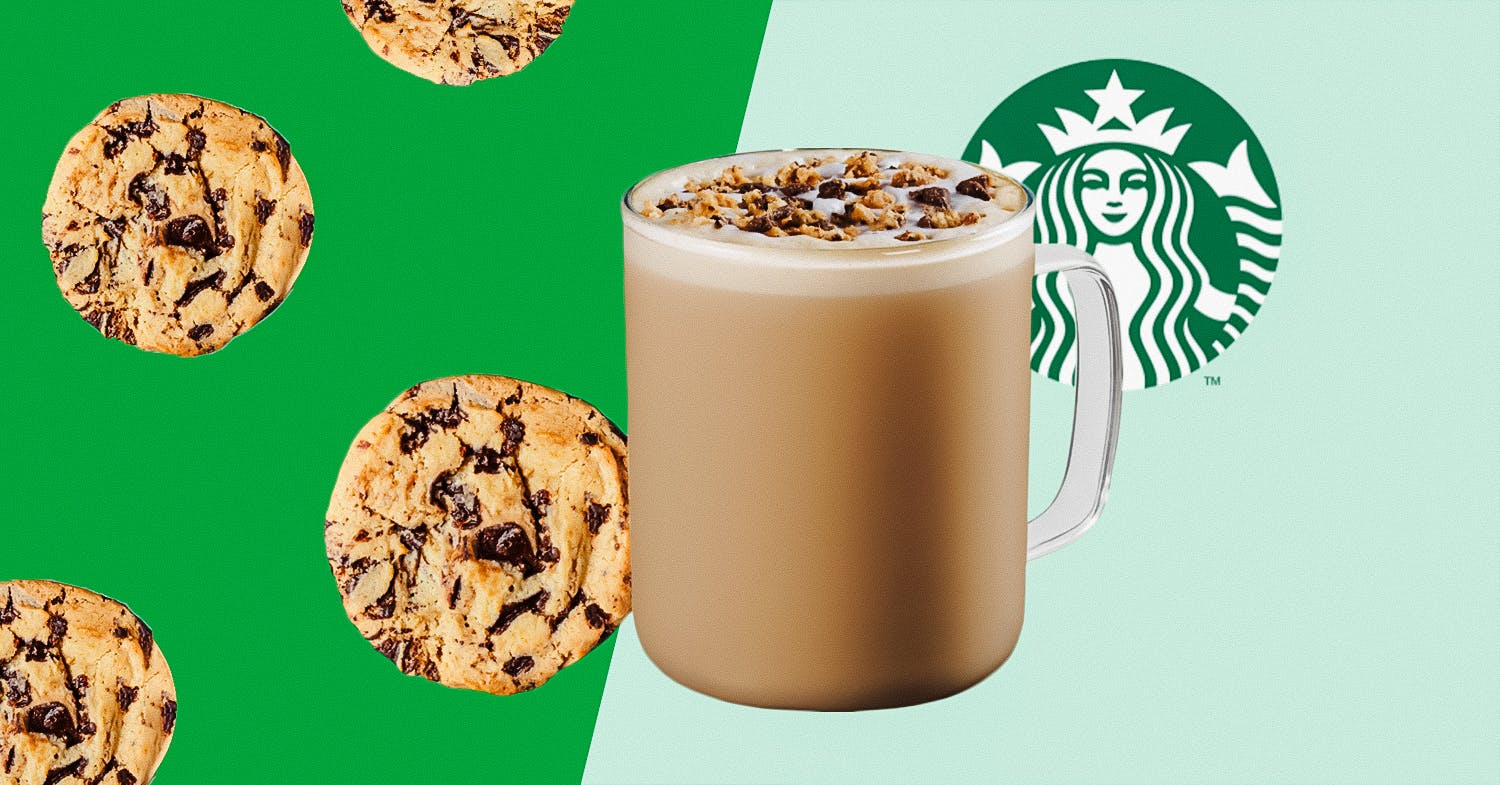 starbucks drink on cut out background with cookies and starbucks logo