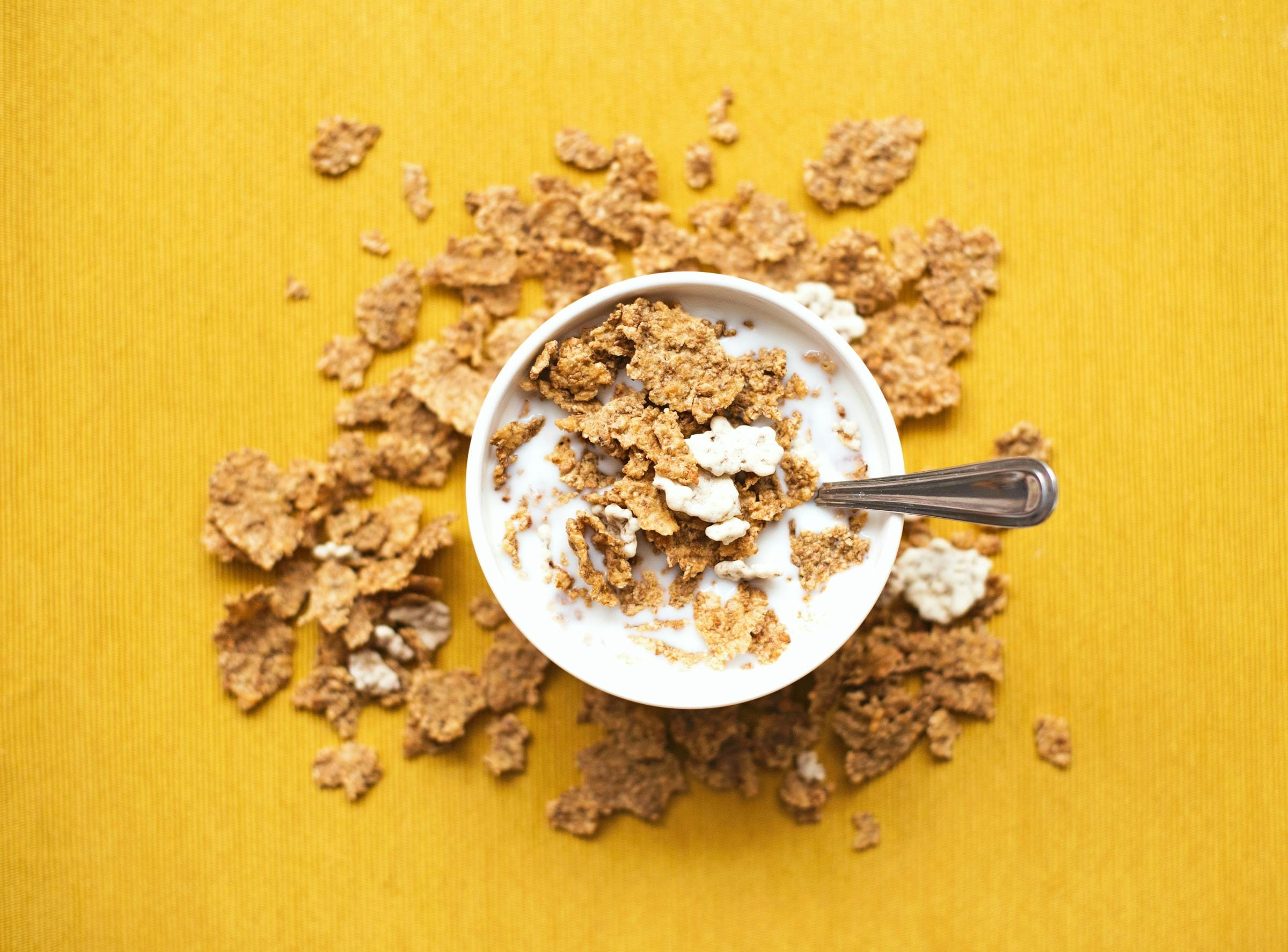 bowl of cereal on yellow background