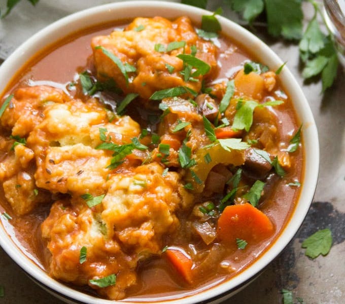 vegan irish stew and dumplings