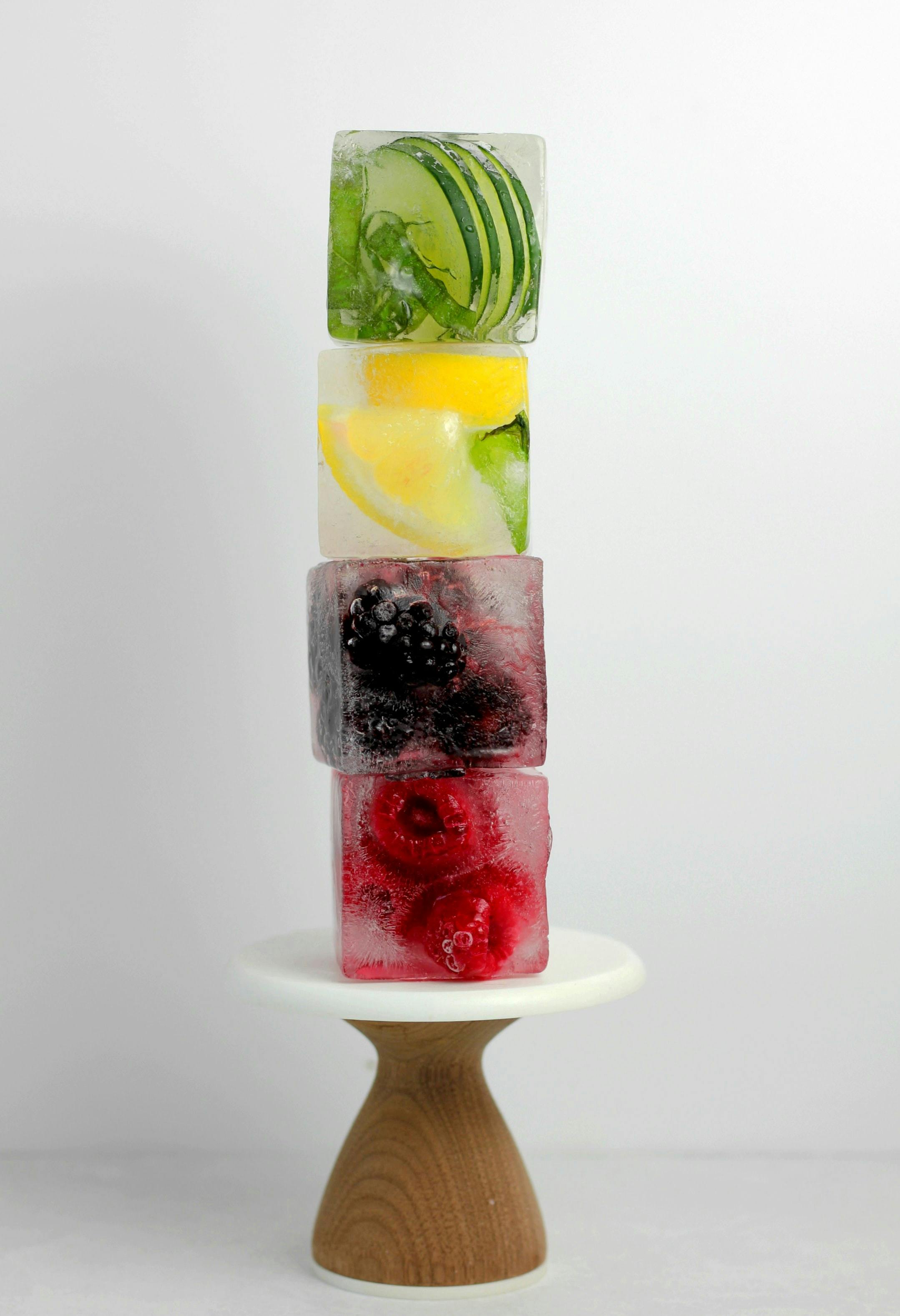 ice cubes with fruit