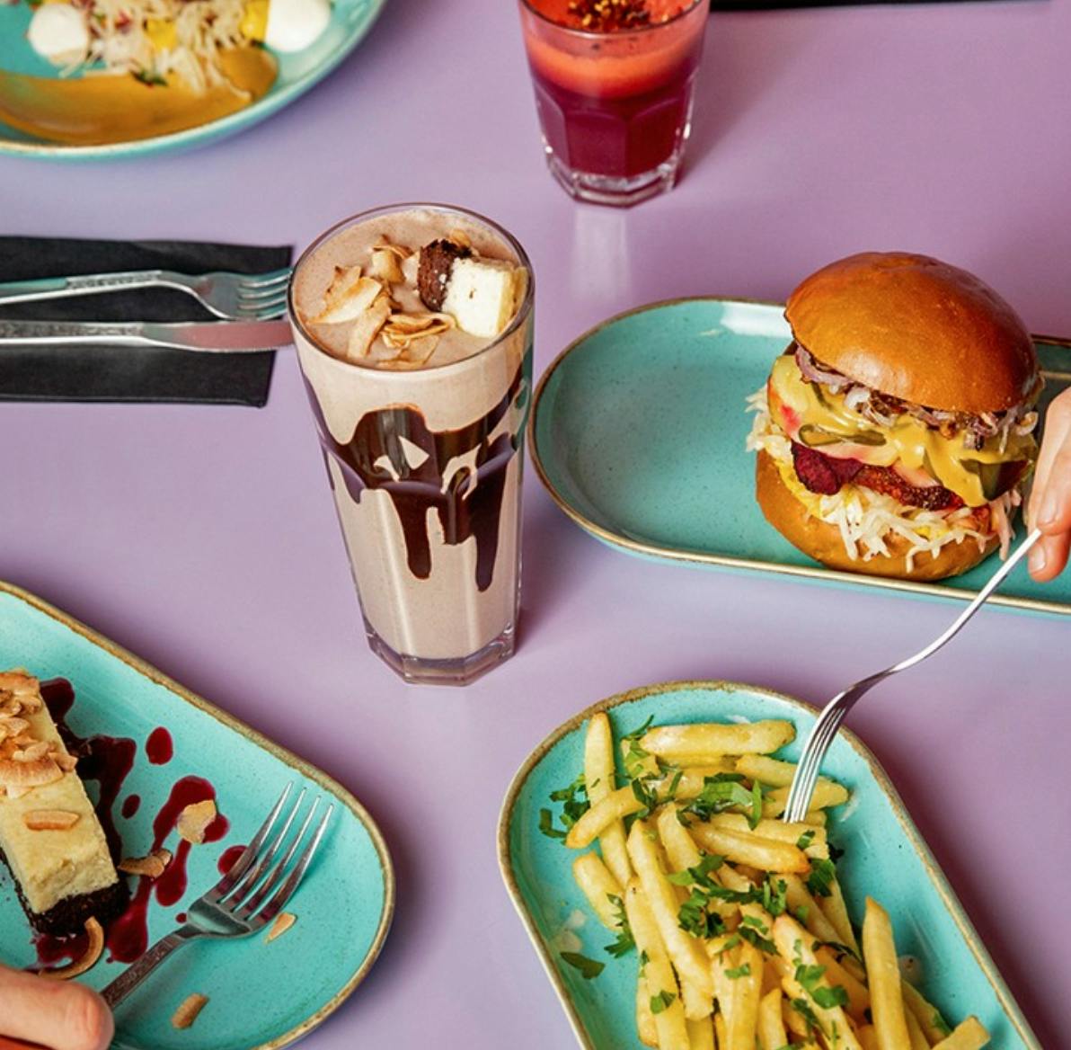 burger and fries and milkshake