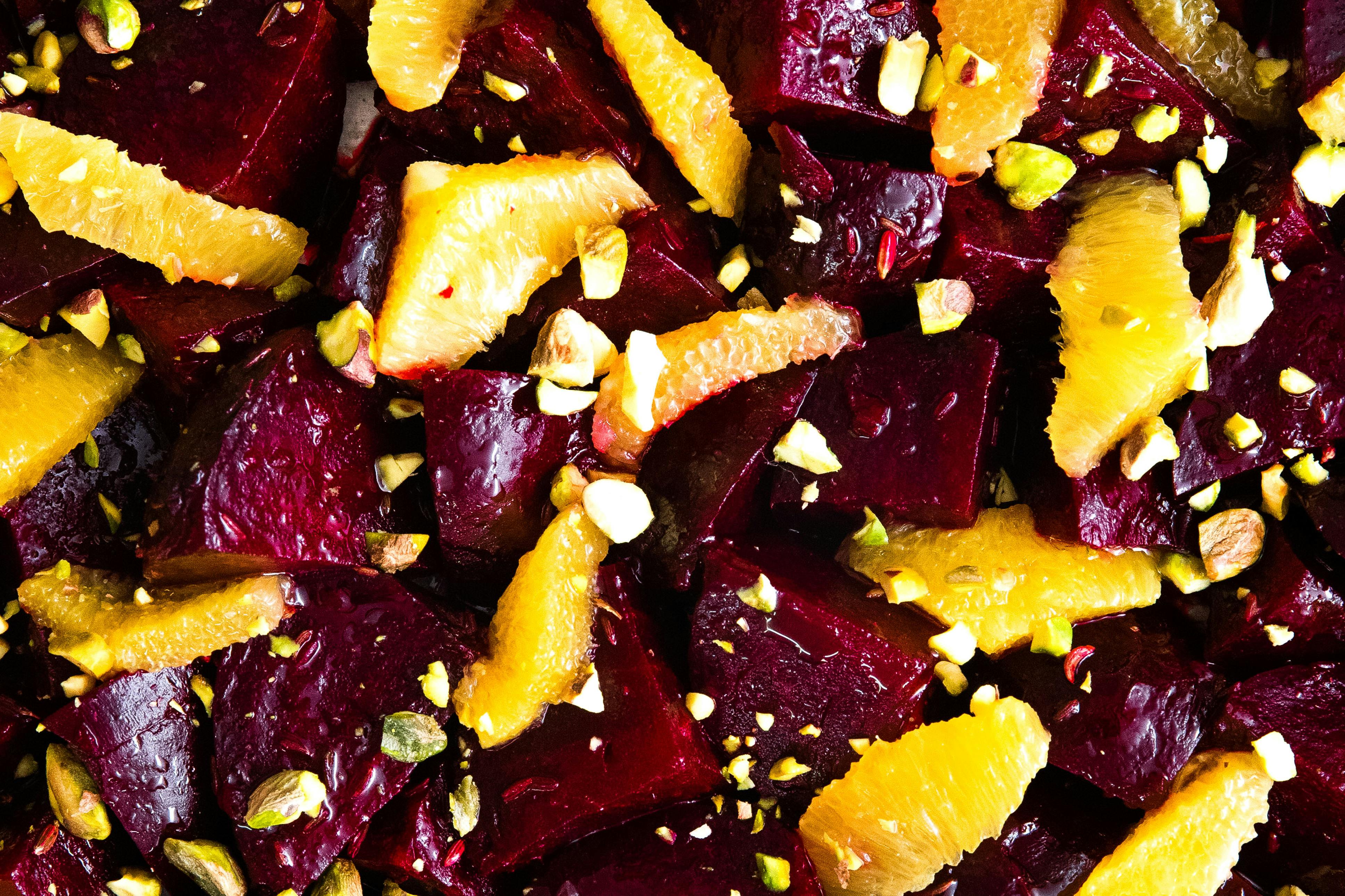 close up of citrus roasted beets