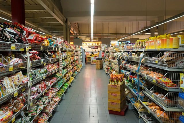 supermarket shelves