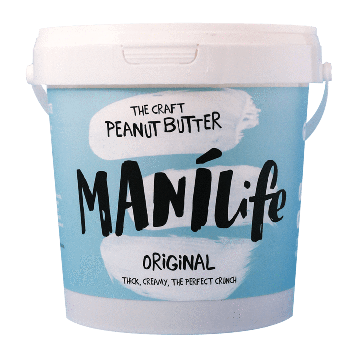 manilife peanut butter in a plastic tub