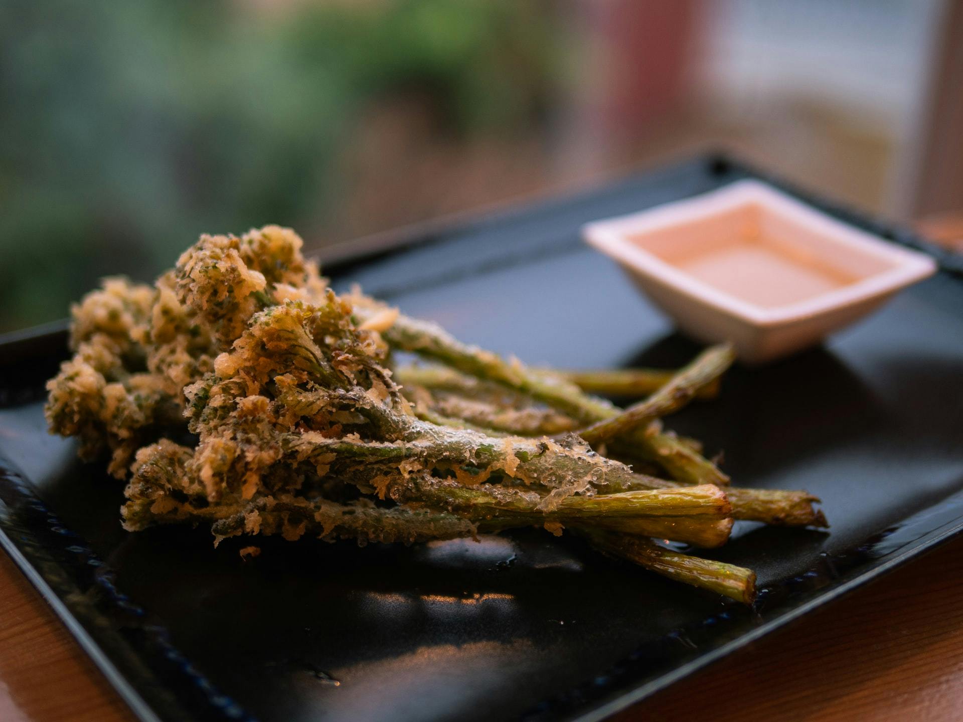 tempura broccoli on a plate