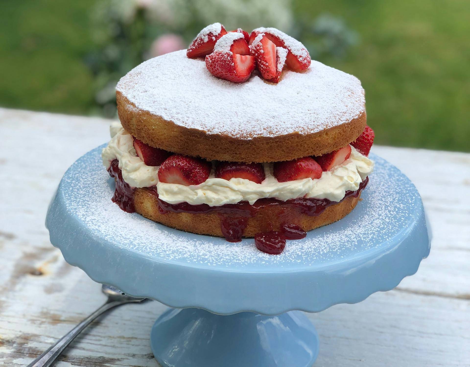 strawberry topped sponge cake 