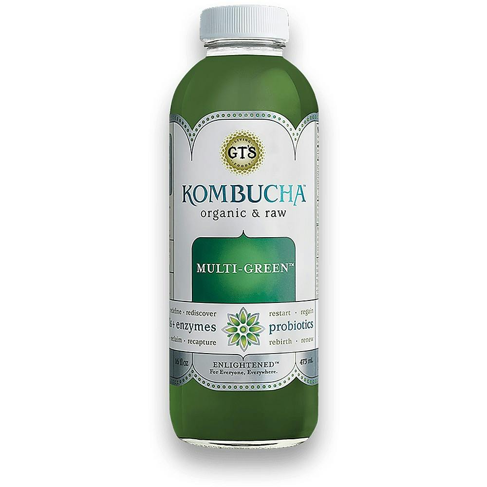 GT's kombucha, green bottle 