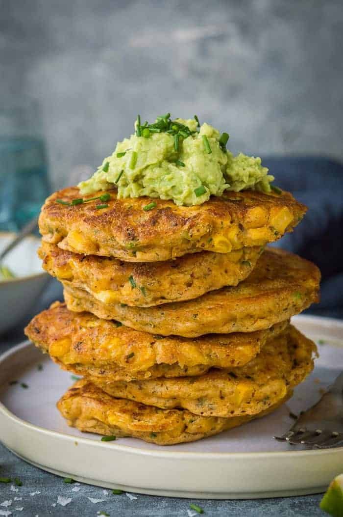 simple fritters stacked on a plate