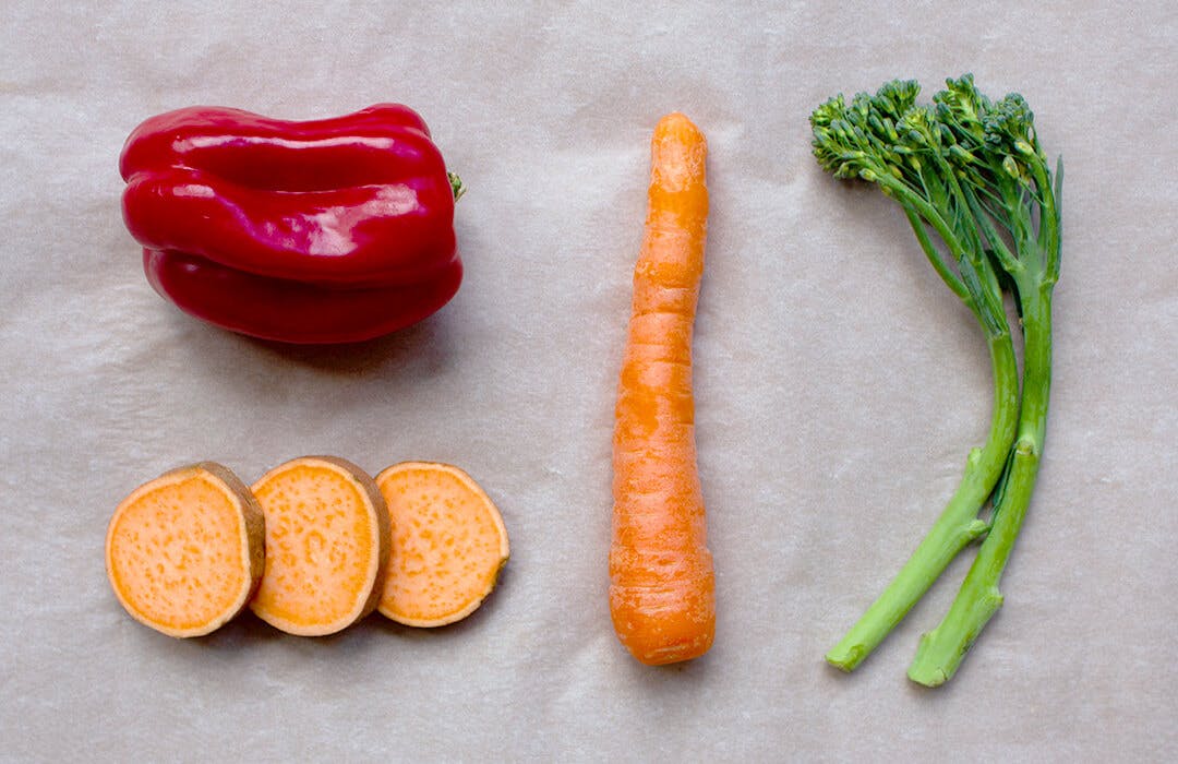 sweet potato, red pepper, carrot, broccoli