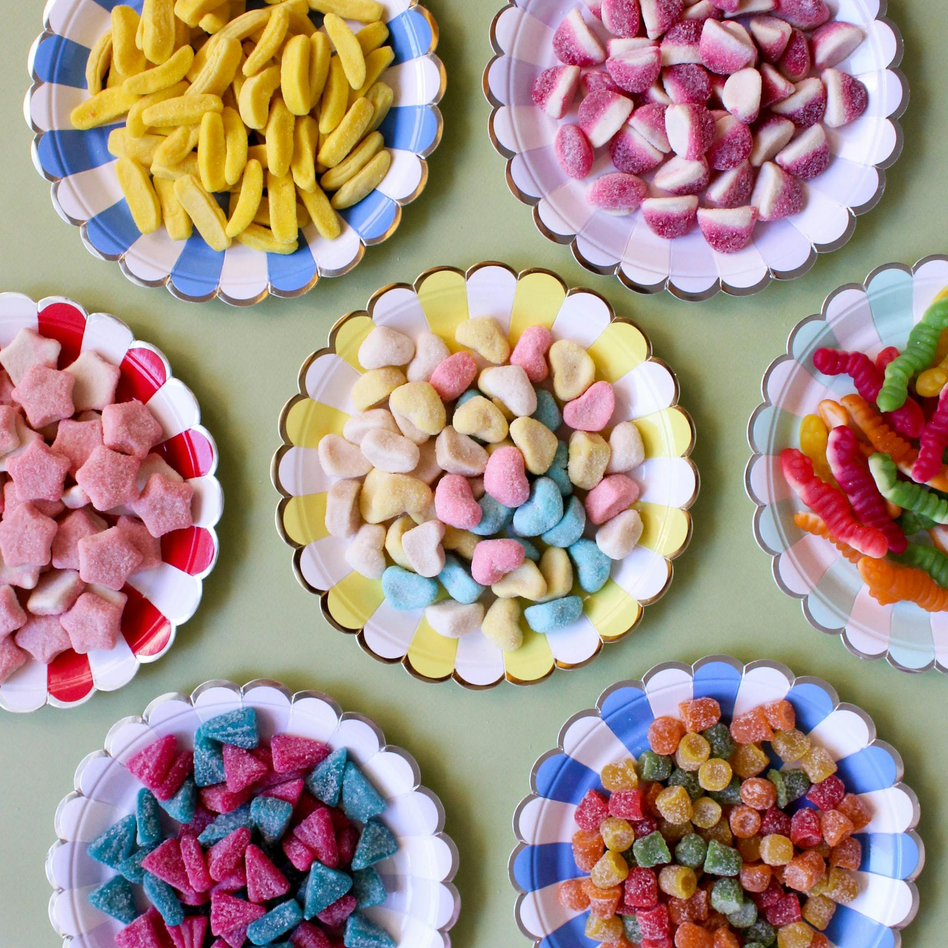 mixed bowls of sweets