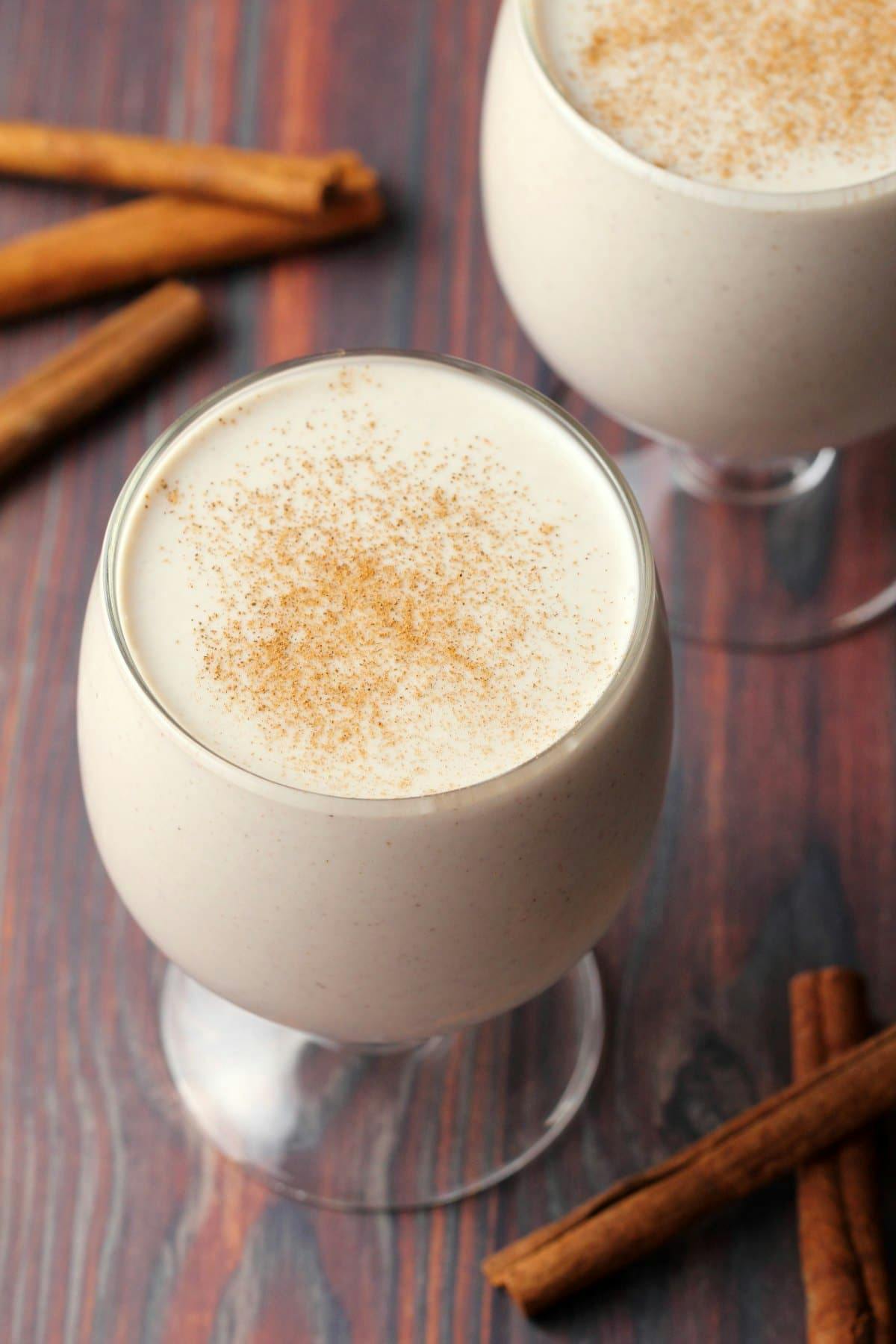 eggnog with cinnamon on top