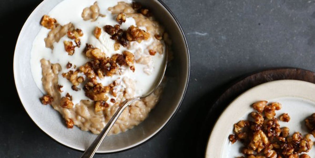 two bowls of rice pudding side by side