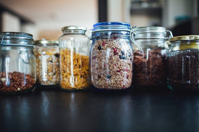 food. in glass containers