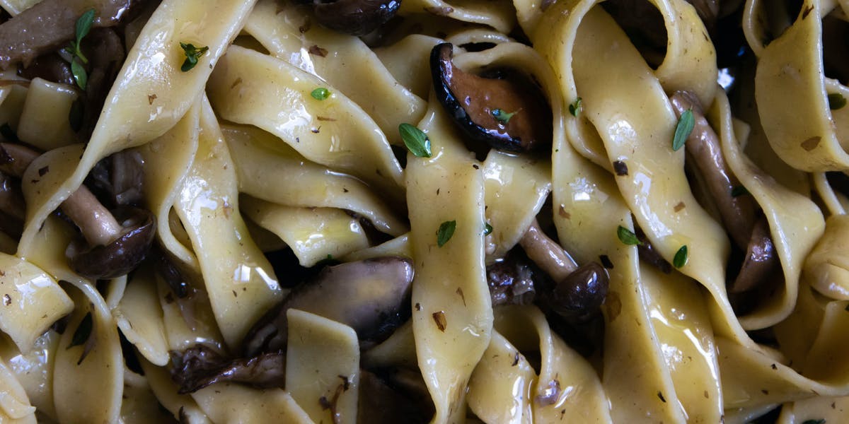 closeup of mushroom pasta