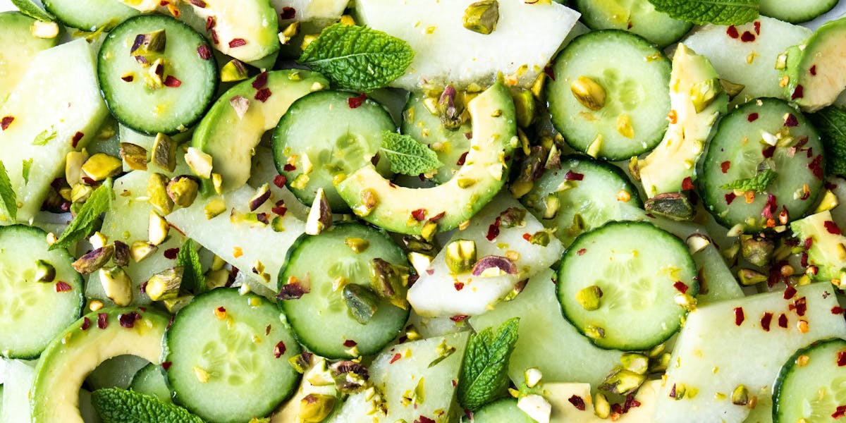 melon, cucumber, avocado salad