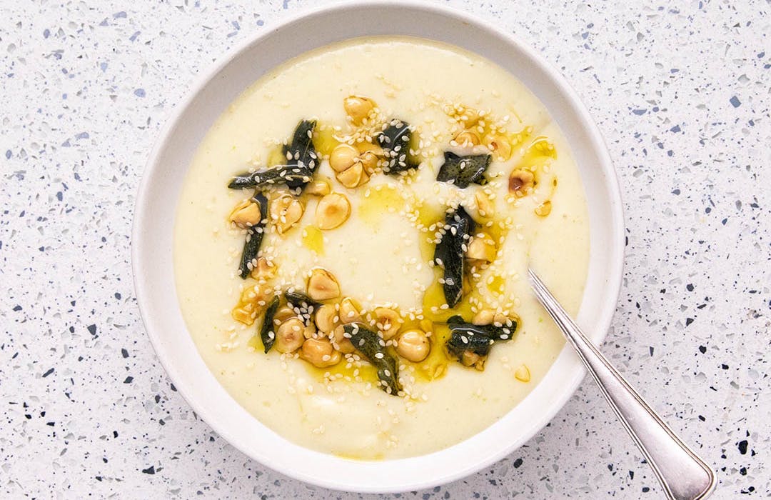 cauliflower soup on a marble background 