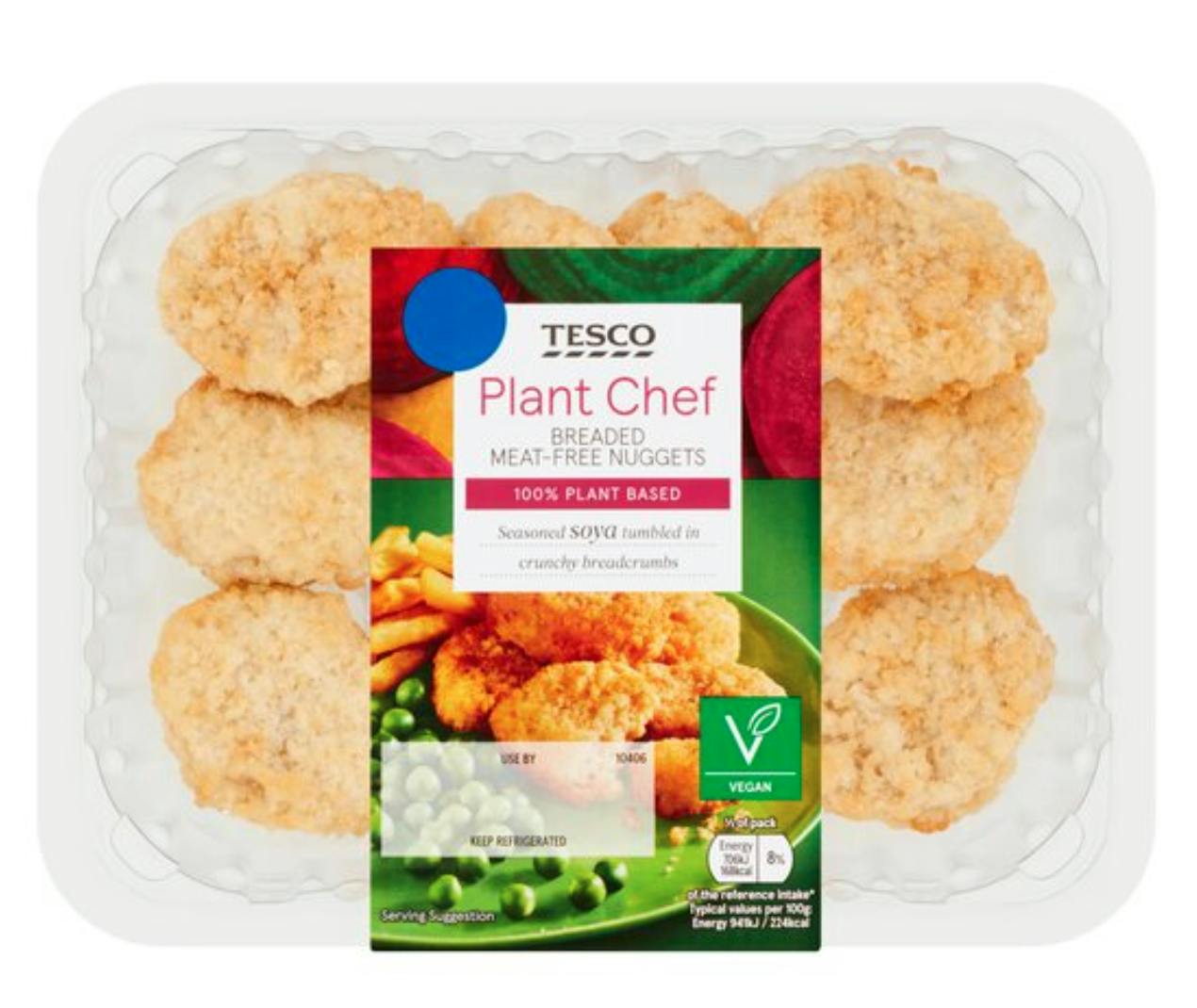 Tesco vegan nuggets in a tray