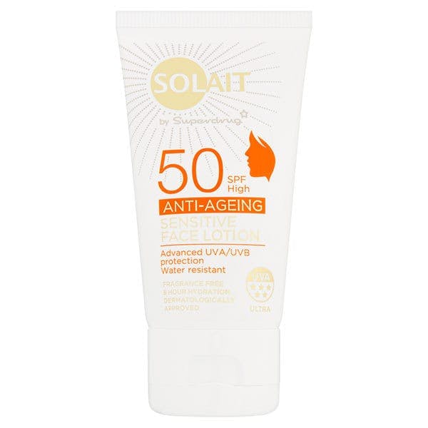 solait superdrug anti-ageing sensitive face sunscream in plastic tube