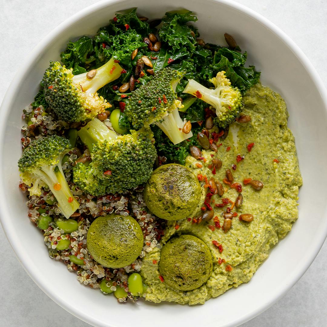 bowl of healthy food including brocolli 