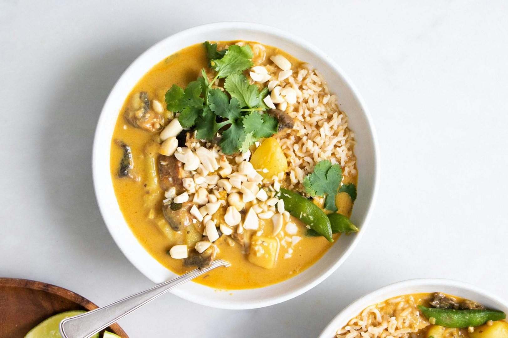 One pot curry in bowl with spoon