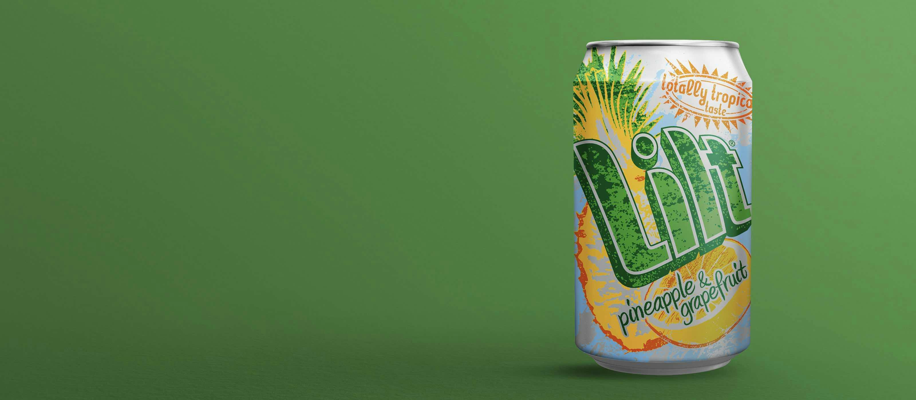 a can of lilt on a green background 