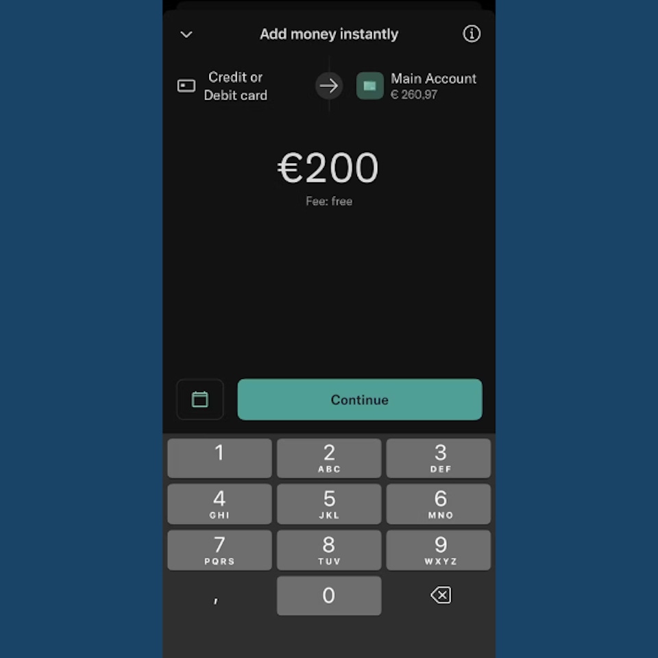 Sett inn penger i kontoen