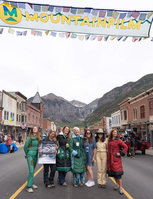 Sheri's original ski clothing designs on display at Mountainfilm.