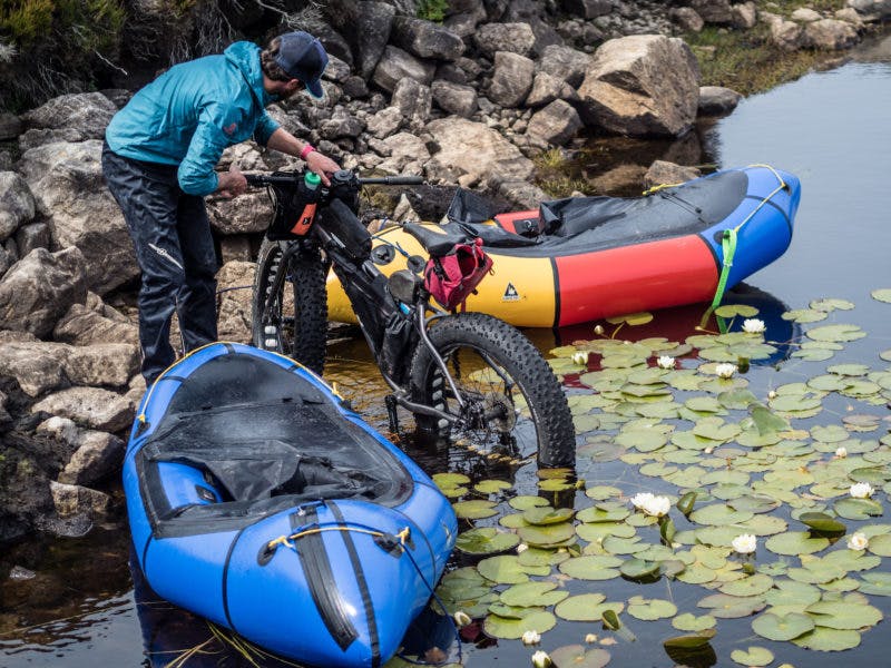 &#x201C;Getting back on the water wasn&#x2019;tt always the simplest of tasks when it meant lashing the bike to the bow in awkward spots, but this small patch of water lilies was a nice surprise to find. Shortly after this was taken I saw the craziness of trying to keep my stinky, salt-encrusted self dry and waded in. I think even the bike was glad for a chance to get all that salt washed off it after four days of sea spray!&#x201D;&#x9D; Photo: Annie Lloyd-Evans