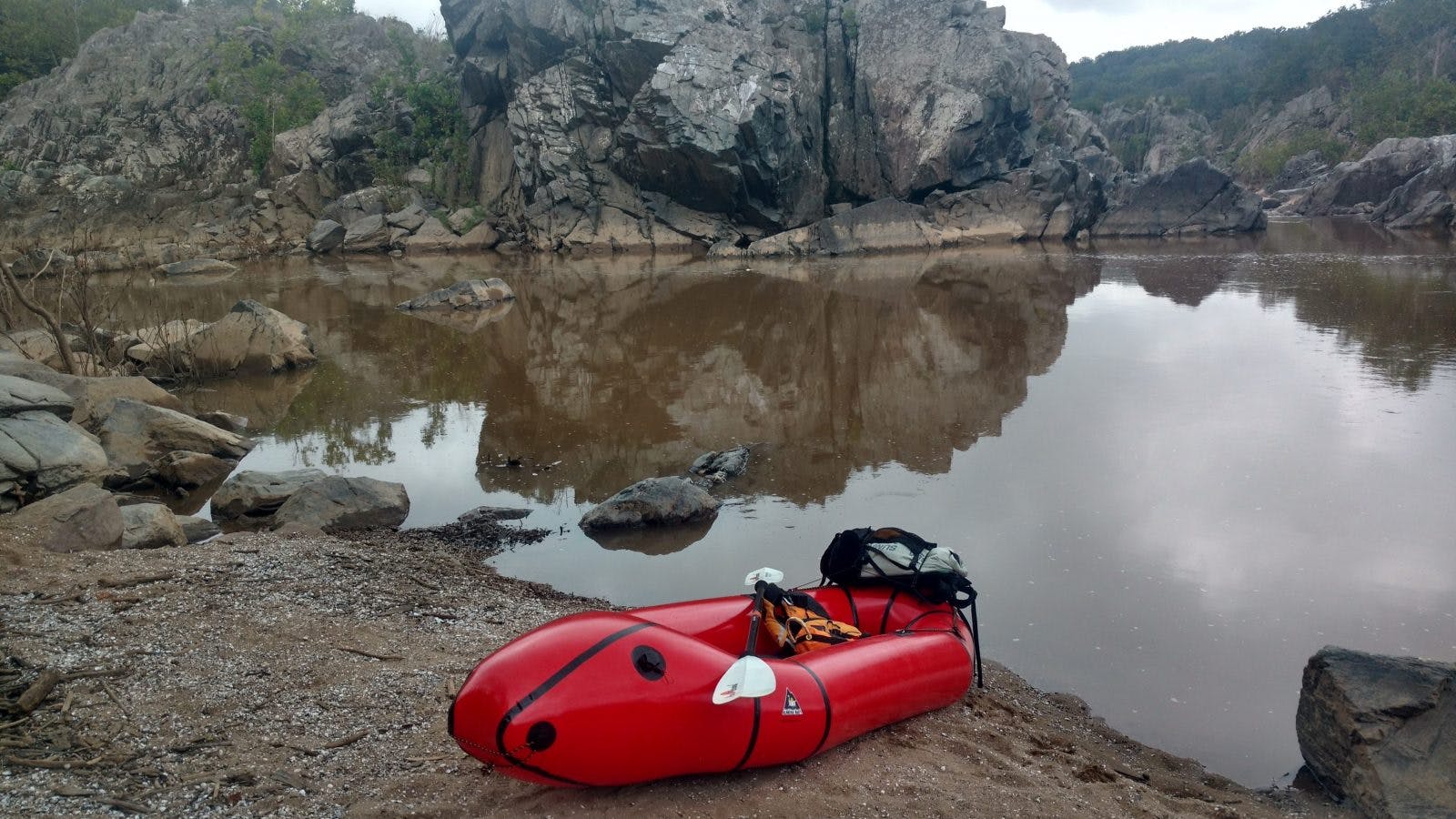 Packrafting Mather Gorge on the Potomac River, at the base of Great Falls